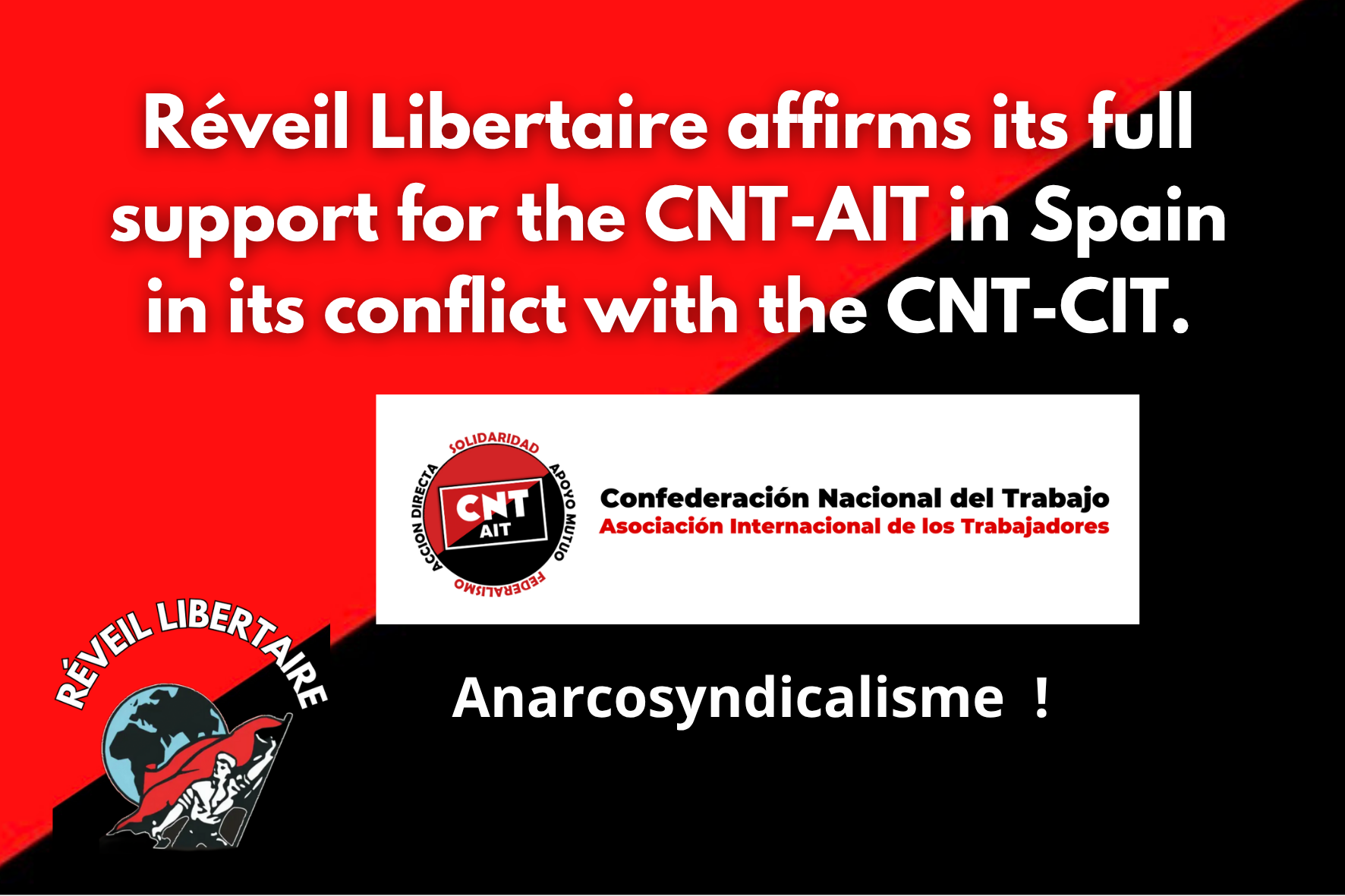 Réveil Libertaire affirms its support for the CNT AIT against CNT repression driven by capitalist interestsSolidarity