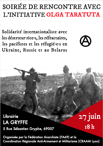 Lyon, 27 juin : Soirée de solidarité avec les déserteurs d’Ukraine, de Russie et du Belarus !
