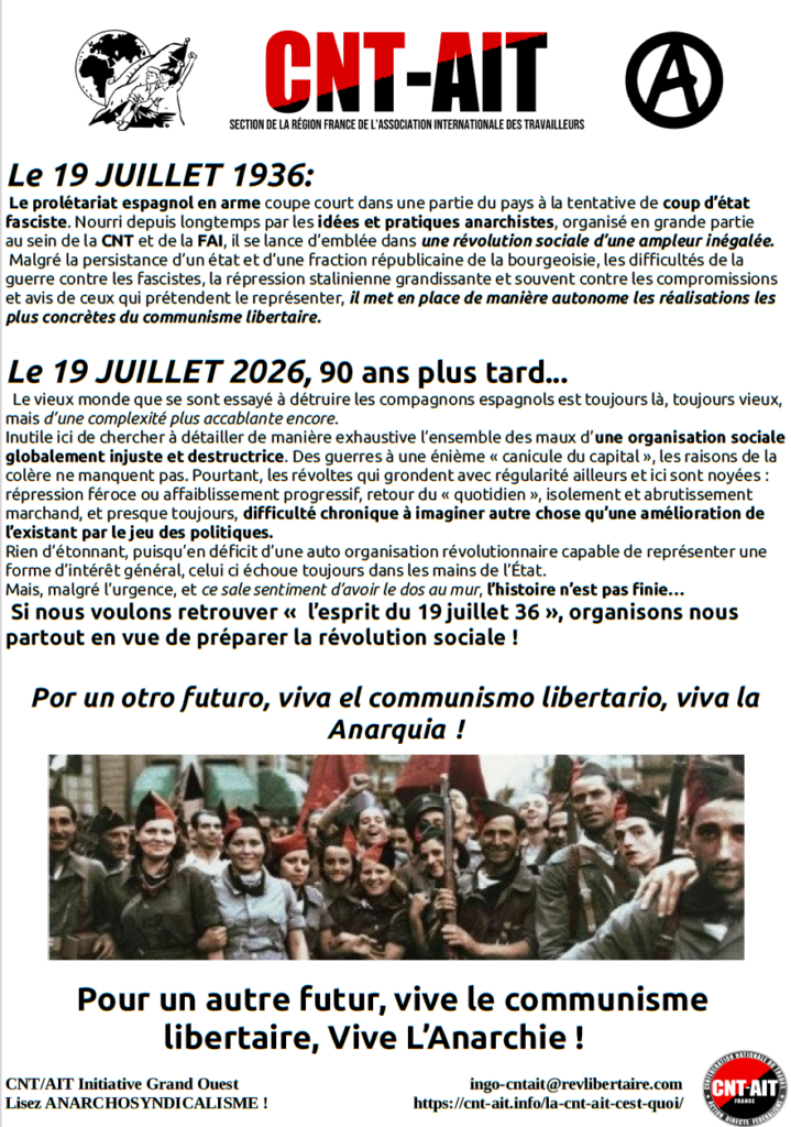 Il y a 90 ans, le 19 JUILLET 1936 …