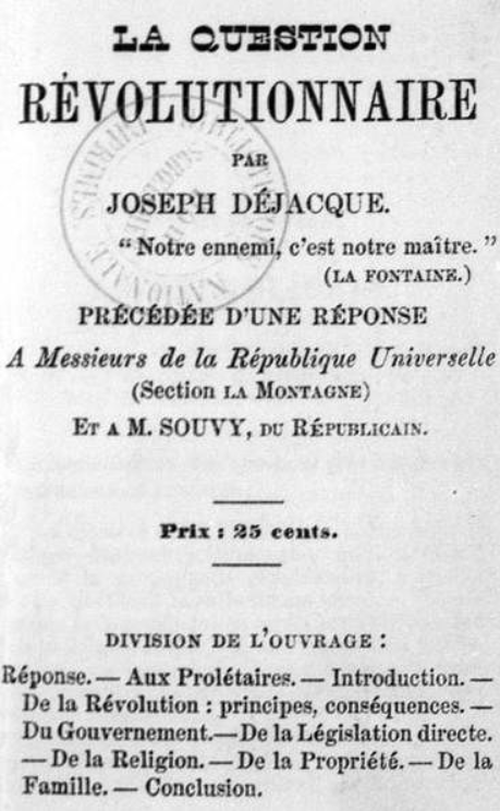 ★ Joseph Déjacque : DE LA RELIGION